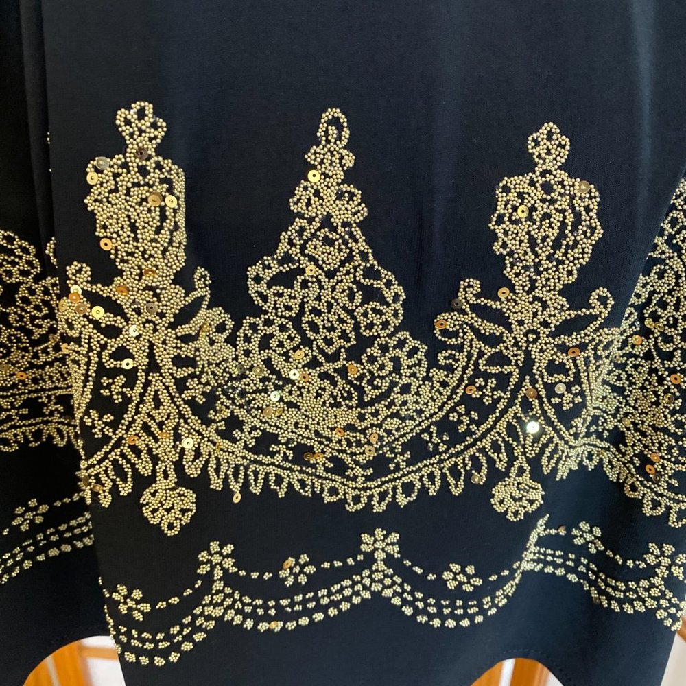 Caché | Black Gold Summer Dress | size 4 - Picture 7 of 7